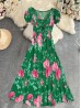 Floral V -Neck Short Sleeved Summer Dress